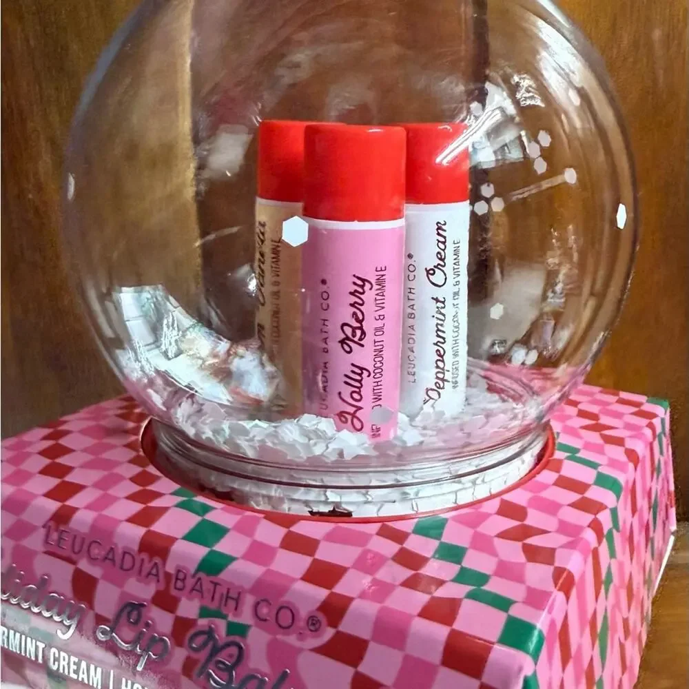 Leucadia Bath Co. Holiday Lip Balm Trio snow globe gift set